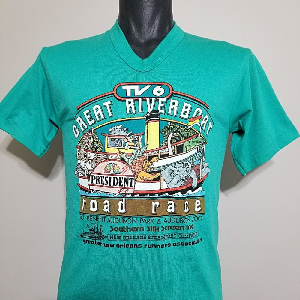 Nos 80s Vintage Great Riverboat Road Race Tee M New Orleans Marathon T Shirt